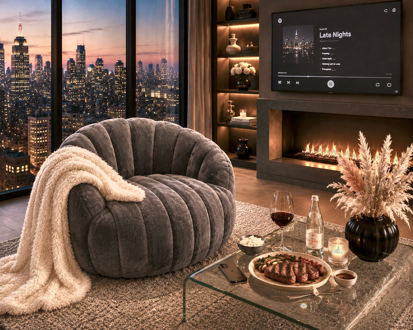 Luxury Pumpkin Accent Chair | Cozy NYC Apartment Decor & Modern Living Room Inspiration