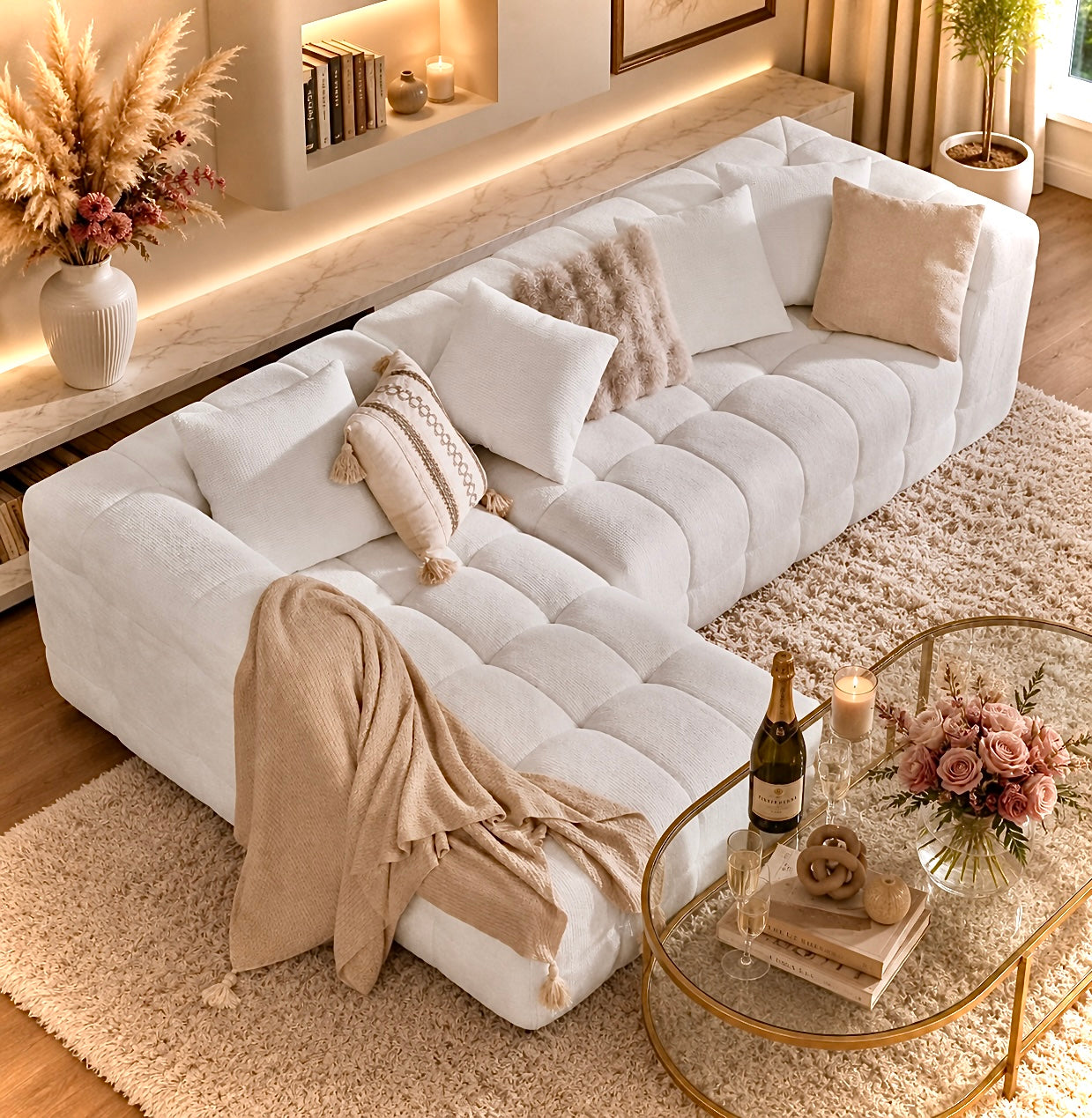 Luxury L-Shaped Cloud Couch | Modular Chenille Sleeper Sofa | Deep Seat | No Assembly