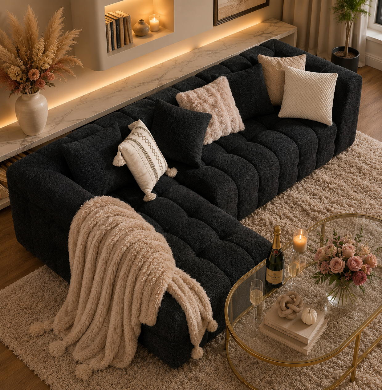 Luxury L-Shaped Cloud Couch | Modular Chenille Sleeper Sofa | Deep Seat | No Assembly