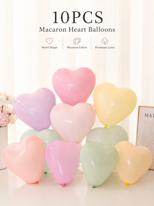 Macaron Heart Balloons | 10PC Pastel Birthday Balloon Set | Wedding Decor | Baby Shower | Valentine’s | US Free Shipping