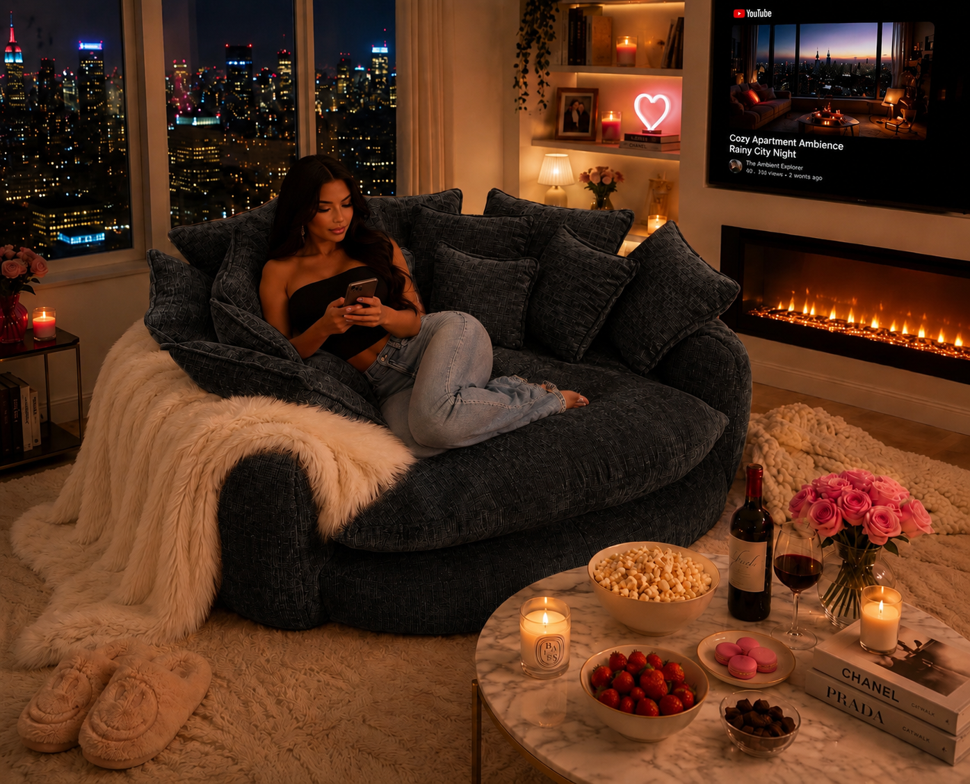 Oversized Cloud Sofa | Plush Chenille Lounge Couch | Cozy Aesthetic Furniture