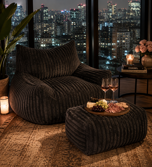 Luxury Corduroy Lounge Chair with Ottoman