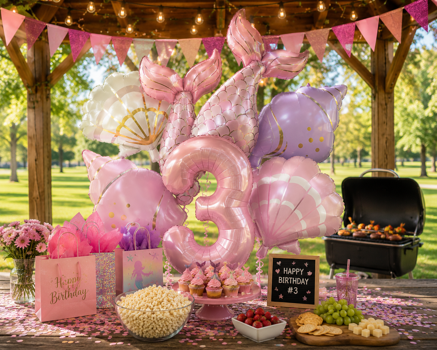 Mermaid Balloon Set | 7 Piece Foil Balloon Bundle | Under the Sea Birthday Decor