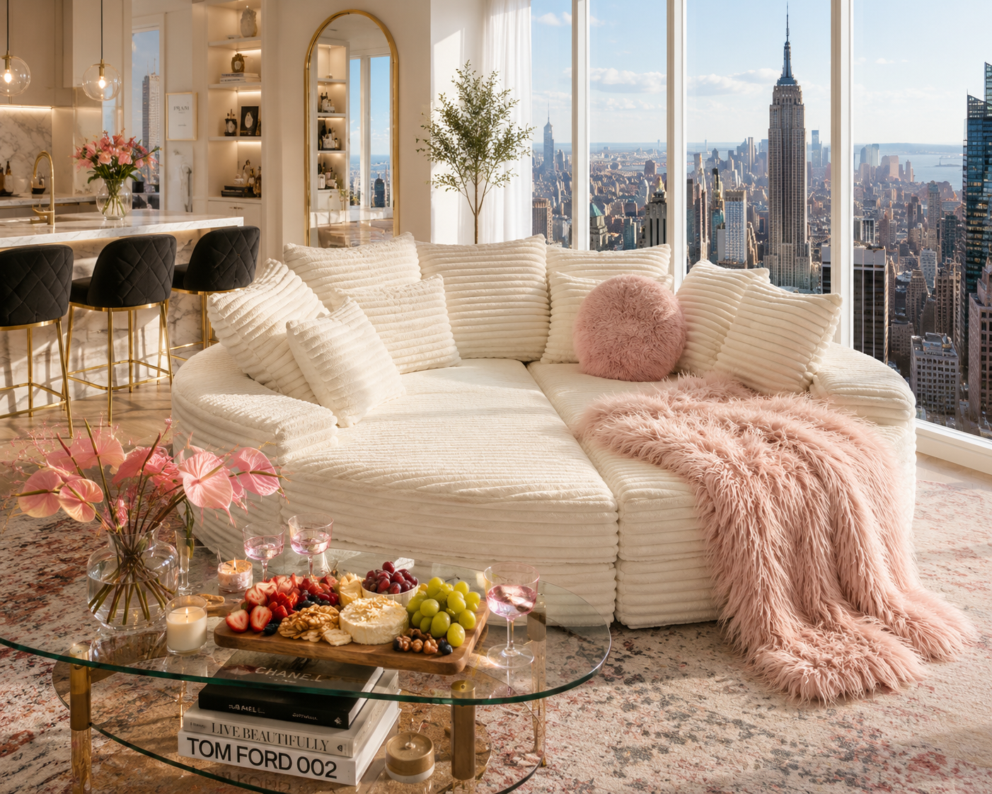 Oversized Round Cloud Couch | Convertible Corduroy Lounge Sofa Bed