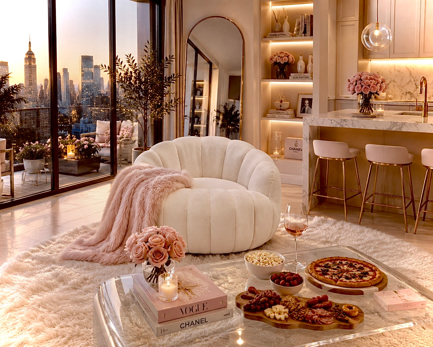 Luxury Pumpkin Accent Chair | Cozy NYC Apartment Decor & Modern Living Room Inspiration