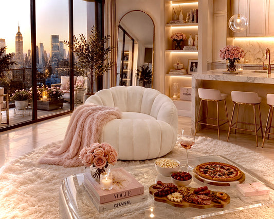 Luxury Pumpkin Accent Chair | Cozy NYC Apartment Decor & Modern Living Room Inspiration