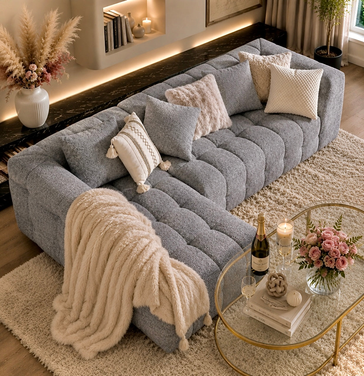 Luxury L-Shaped Cloud Couch | Modular Chenille Sleeper Sofa | Deep Seat | No Assembly