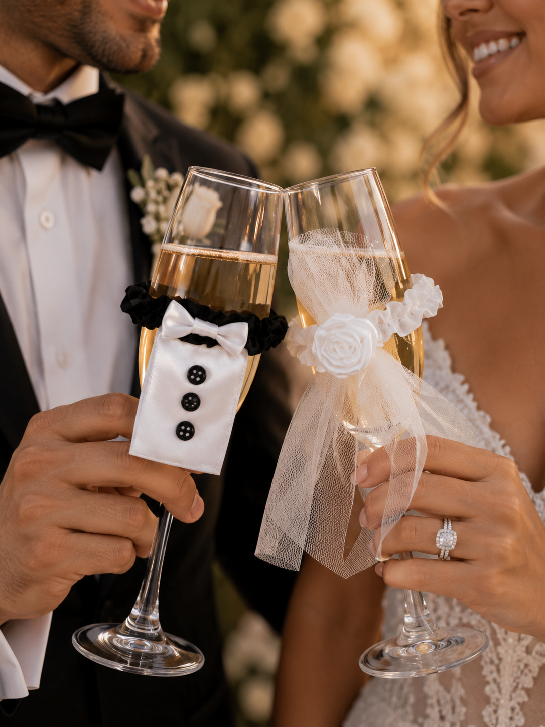 Bride & Groom Champagne Glass Decor