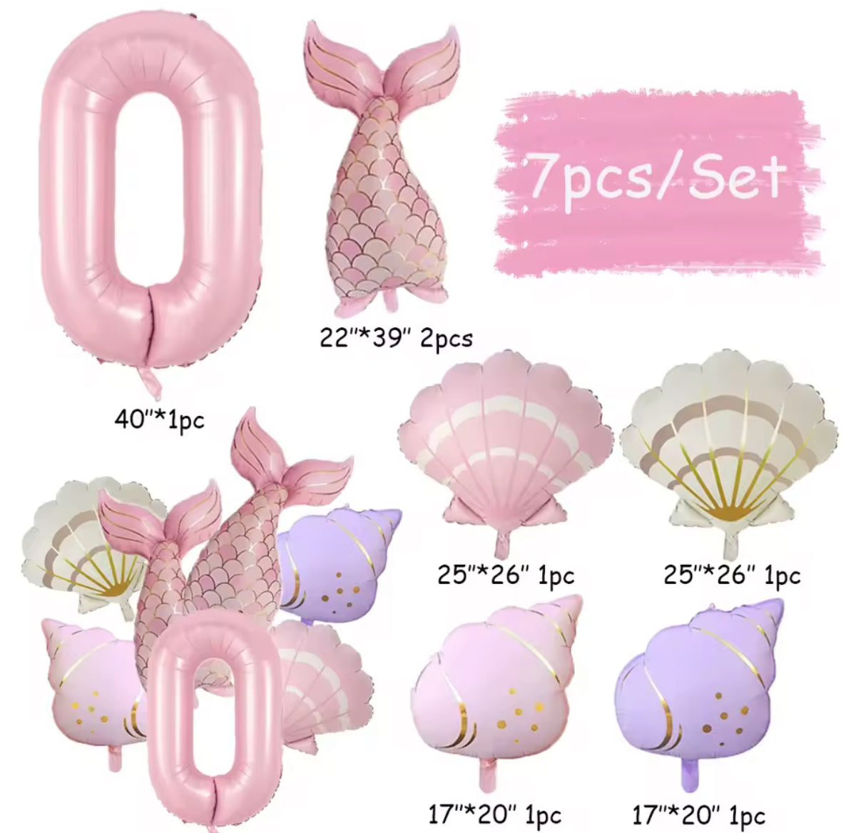 Mermaid Balloon Set | 7 Piece Foil Balloon Bundle | Under the Sea Birthday Decor