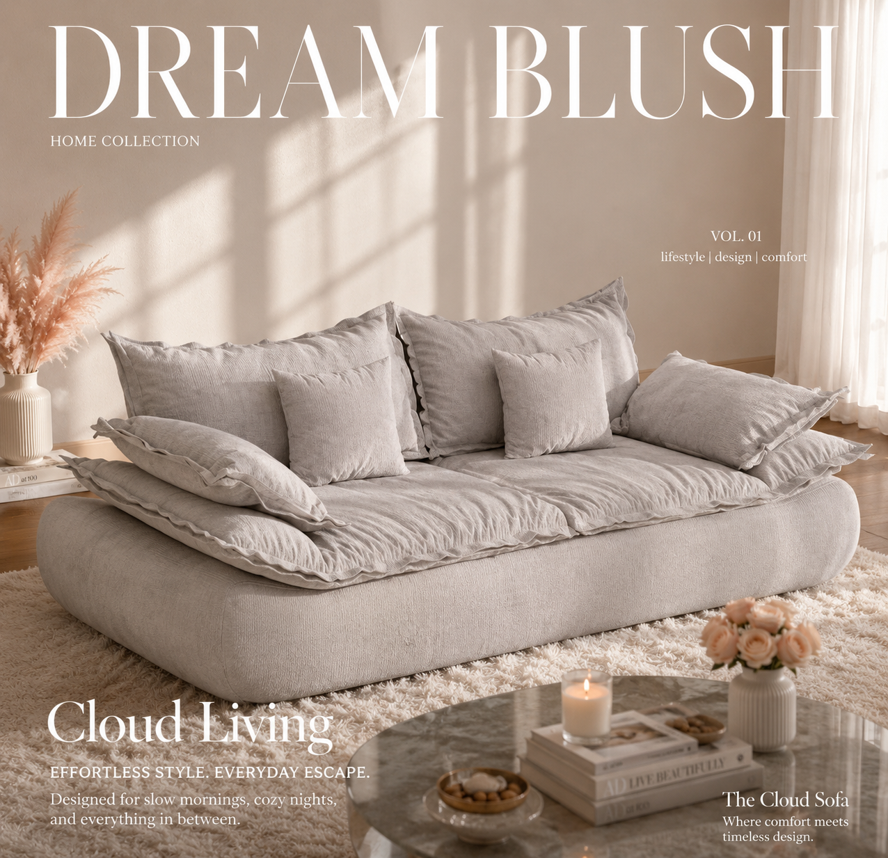 86.6” Sailboat Cloud Couch | Modern Lounge Sofa |