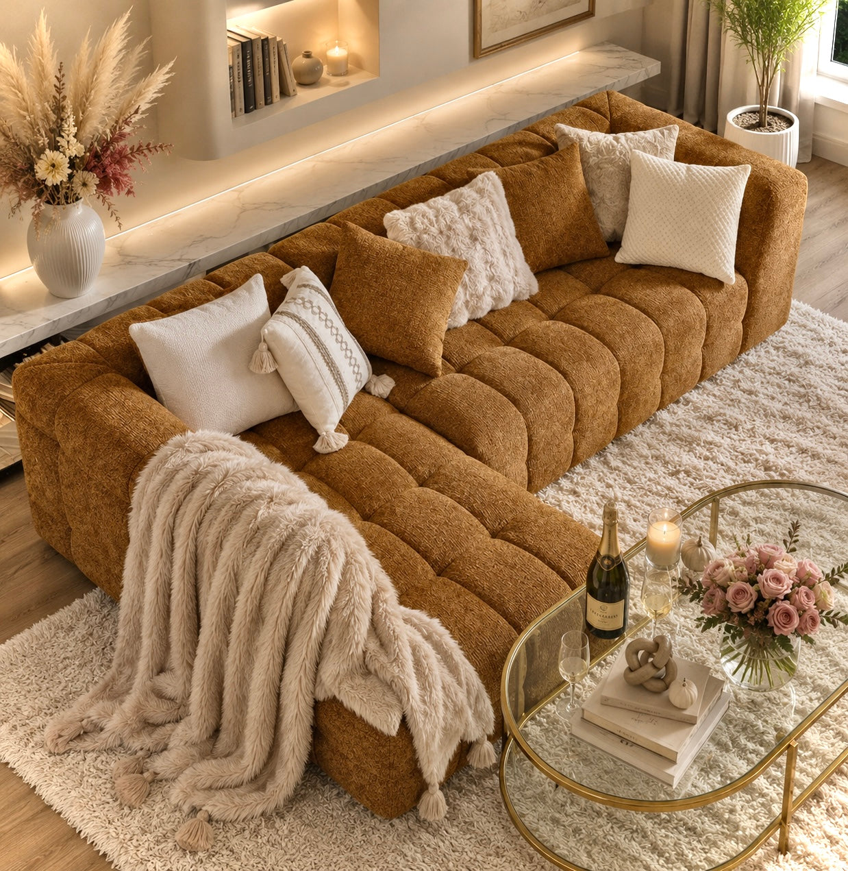 Luxury L-Shaped Cloud Couch | Modular Chenille Sleeper Sofa | Deep Seat | No Assembly