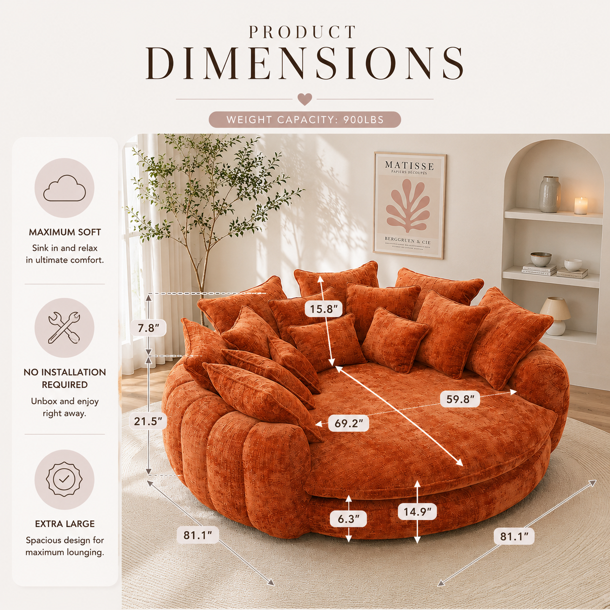 Oversized Cloud Sofa | Plush Chenille Lounge Couch | Cozy Aesthetic Furniture