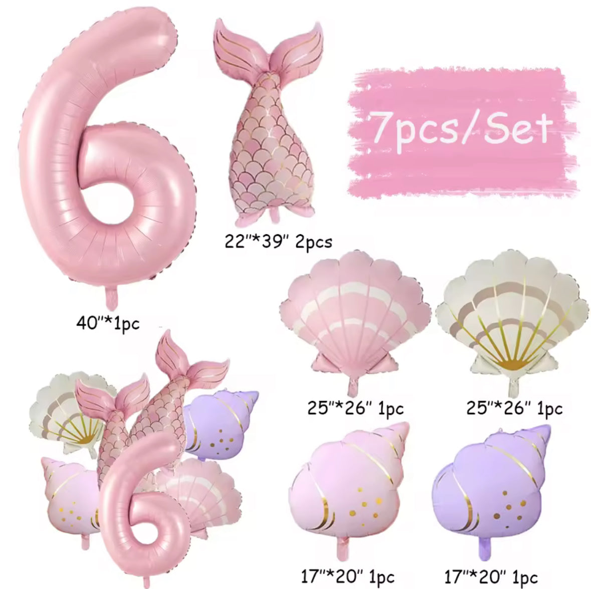 Mermaid Balloon Set | 7 Piece Foil Balloon Bundle | Under the Sea Birthday Decor