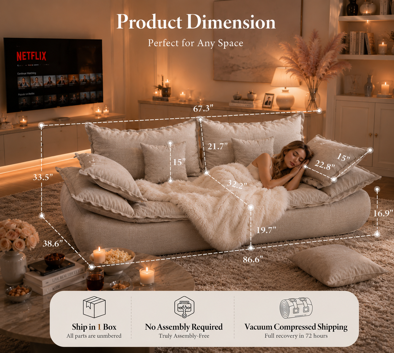 86.6” Sailboat Cloud Couch | Modern Lounge Sofa |
