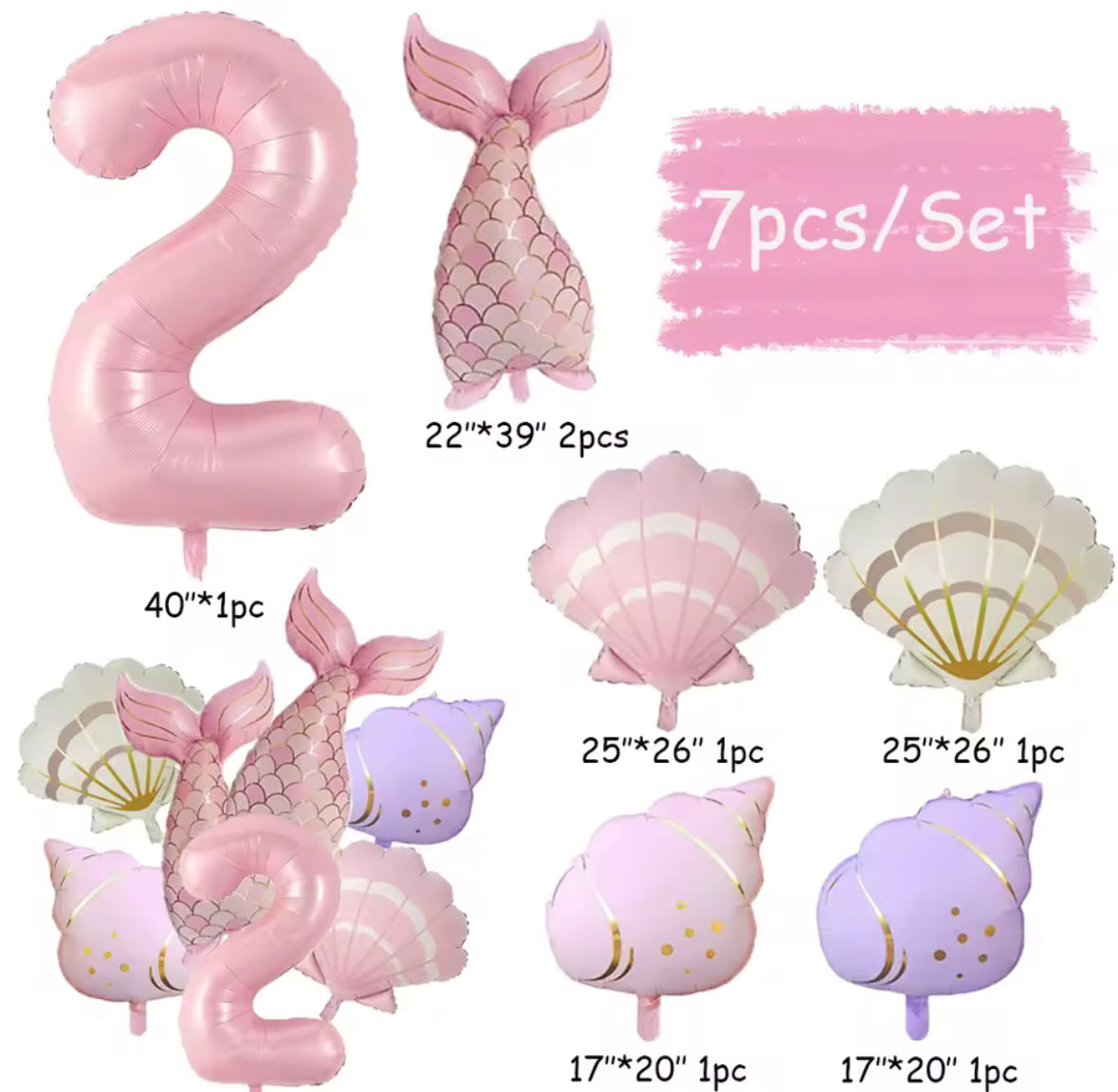 Mermaid Balloon Set | 7 Piece Foil Balloon Bundle | Under the Sea Birthday Decor