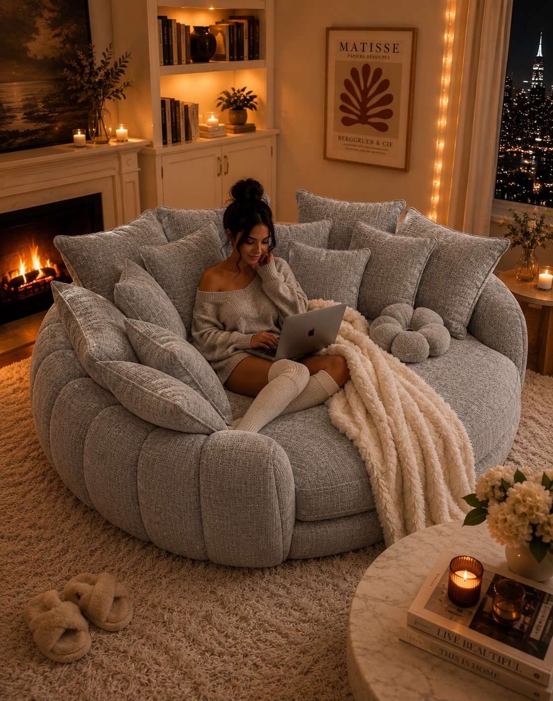 Oversized Cloud Sofa | Plush Chenille Lounge Couch | Cozy Aesthetic Furniture