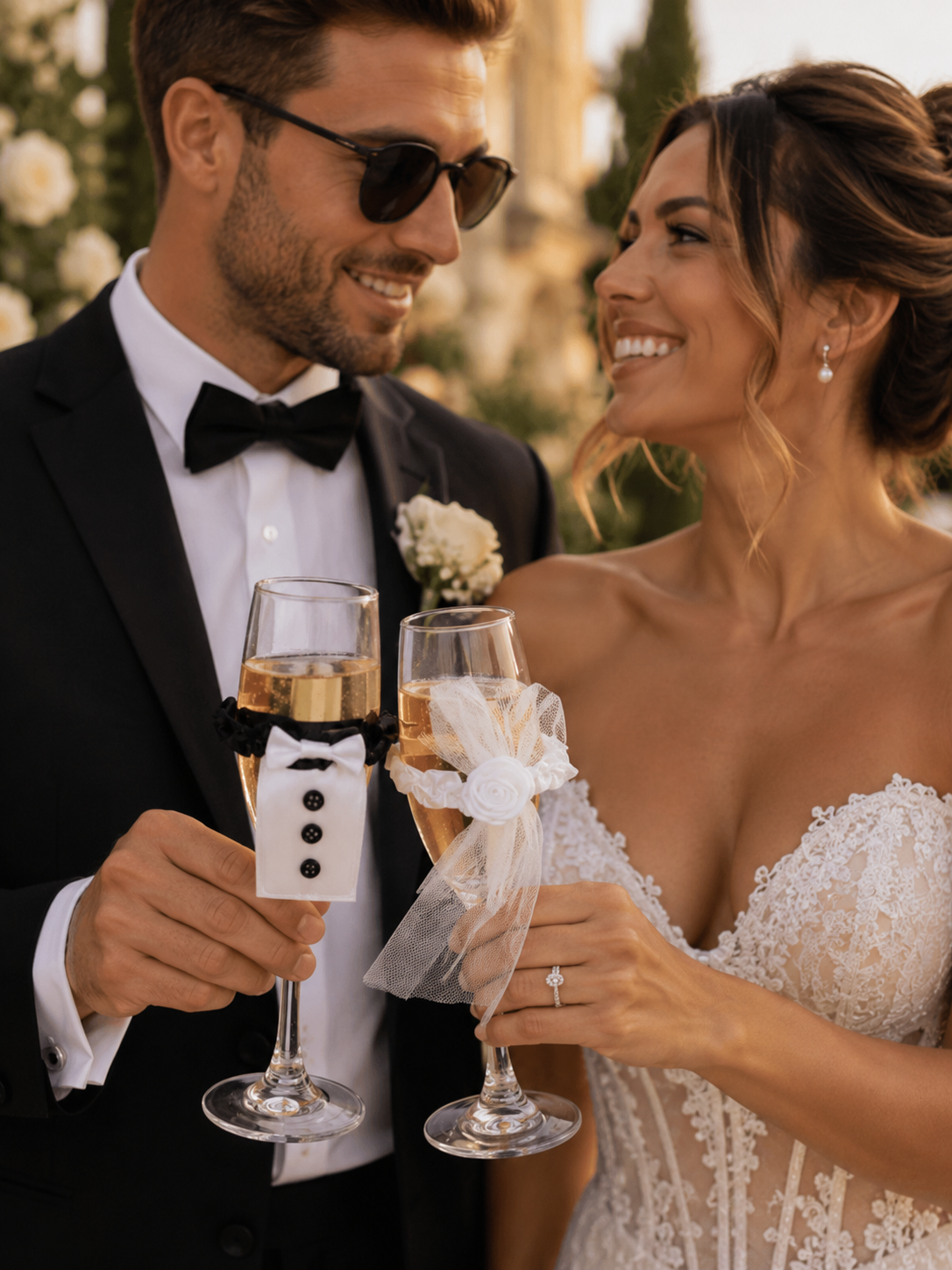 Bride & Groom Champagne Glass Decor