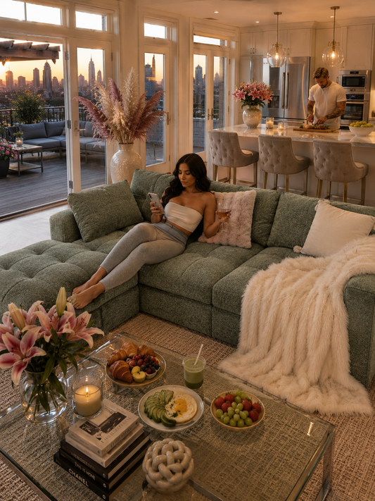 Luxury L-Shaped Cloud Couch | Modular Chenille Sleeper Sofa | Deep Seat | No Assembly