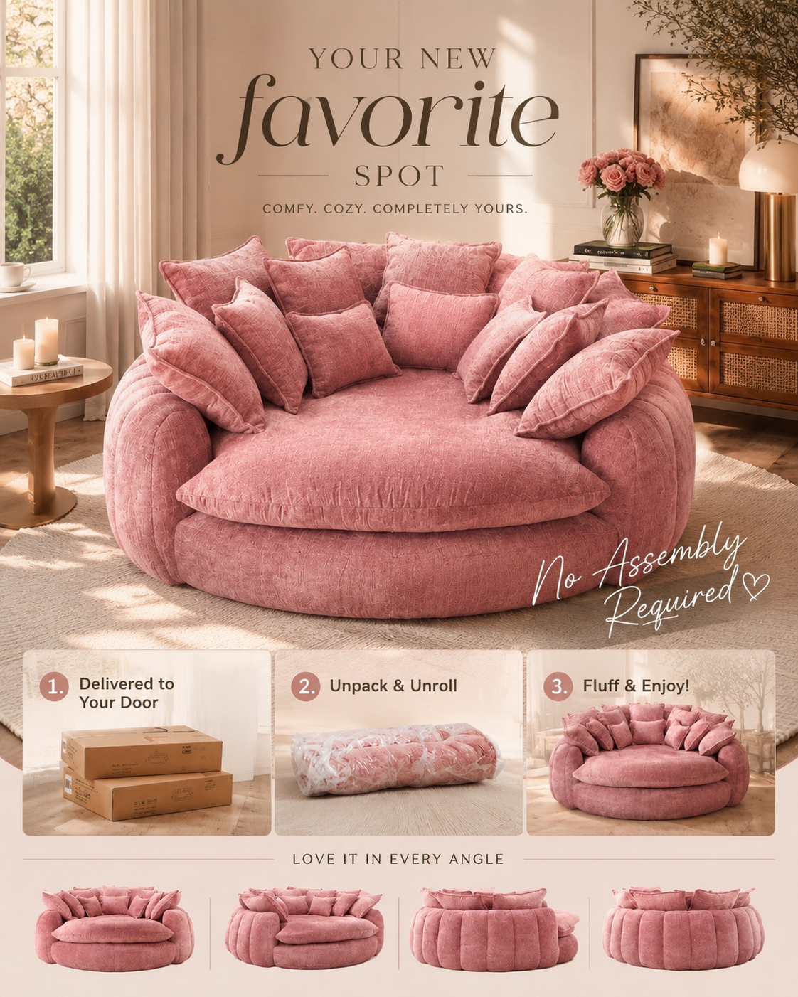 Oversized Cloud Sofa | Plush Chenille Lounge Couch | Cozy Aesthetic Furniture