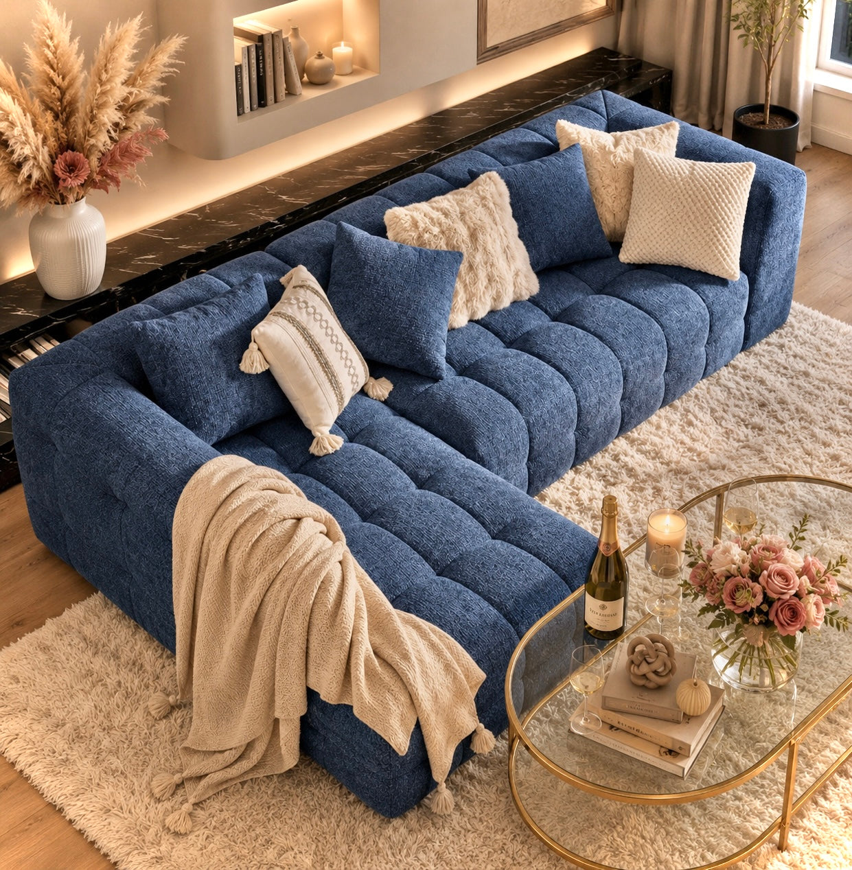 Luxury L-Shaped Cloud Couch | Modular Chenille Sleeper Sofa | Deep Seat | No Assembly