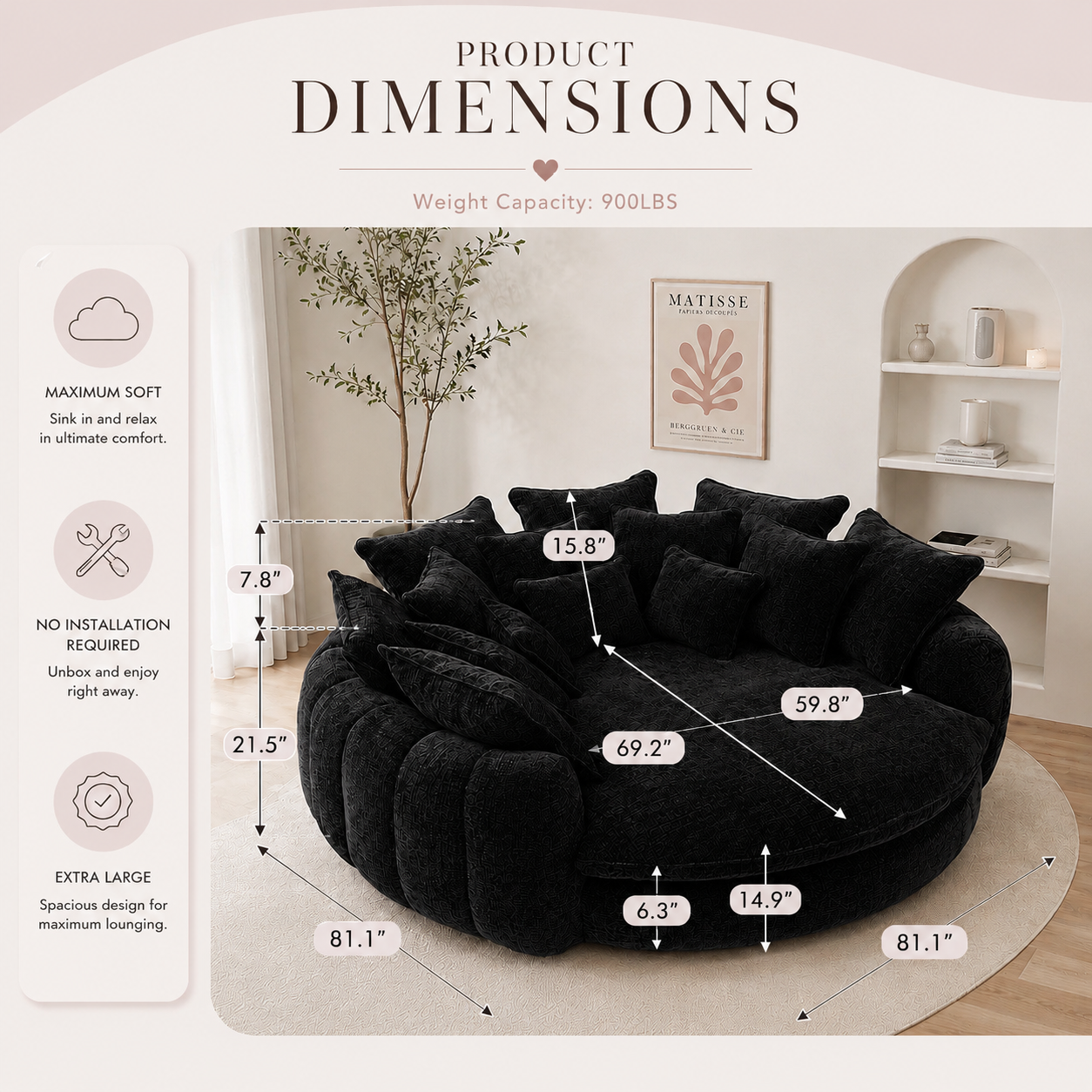 Oversized Cloud Sofa | Plush Chenille Lounge Couch | Cozy Aesthetic Furniture