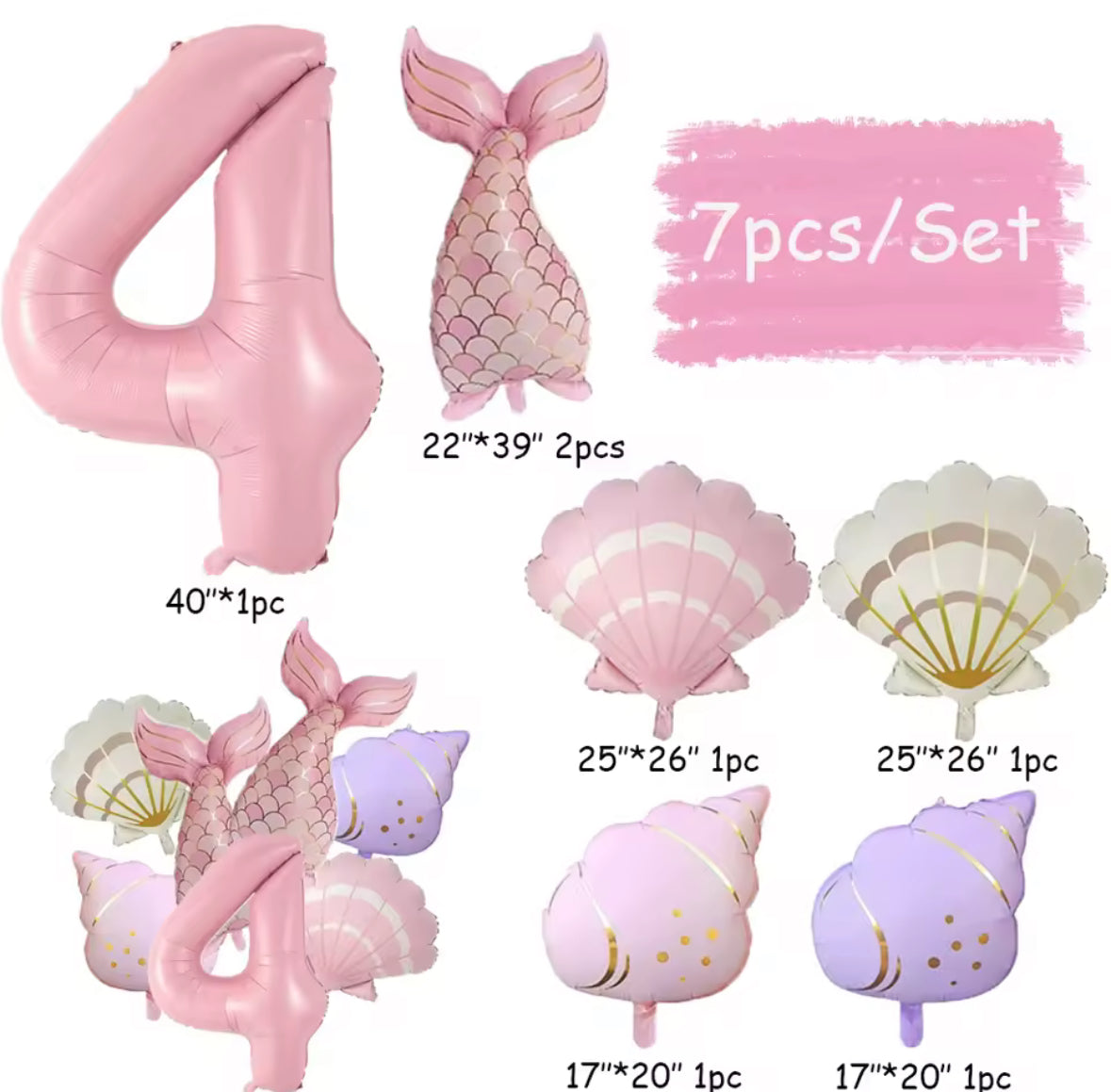 Mermaid Balloon Set | 7 Piece Foil Balloon Bundle | Under the Sea Birthday Decor