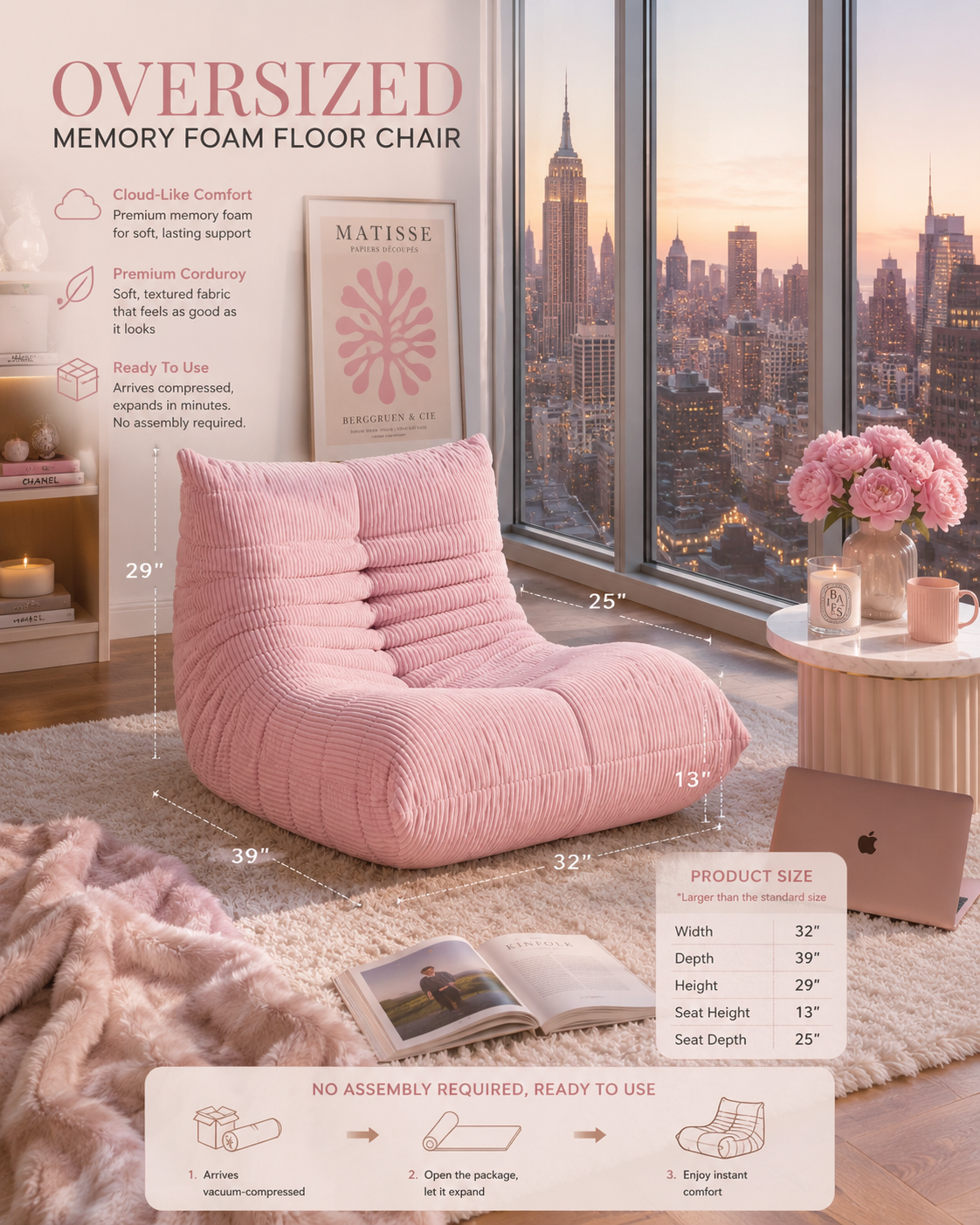 Lazy Bean Bag | Memory Foam Floor Chair